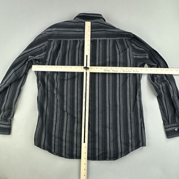 Van Heusen Shirt Men Medium Striped Casual Button Up Black Grey Work Travel GUC - Picture 7 of 8